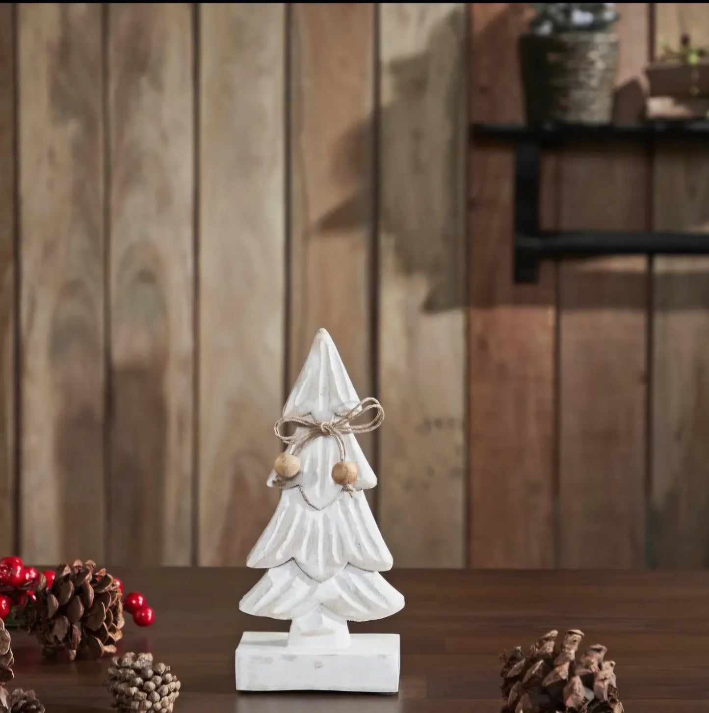 Snowy textured white wooden tree 8.25x4x2.25