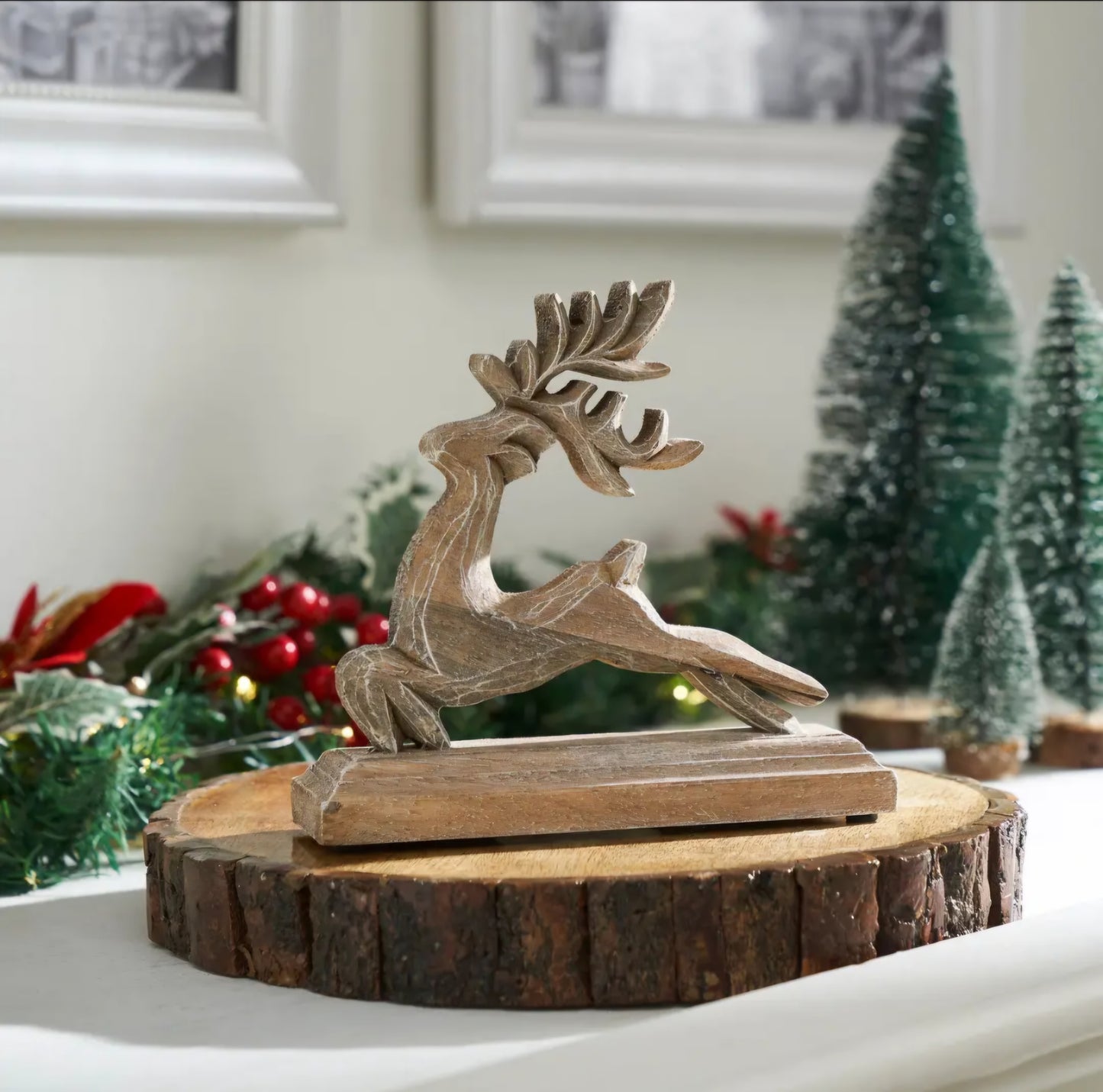 Feathered Finish Wooden Reindeer