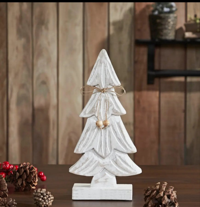 Snowy textured white wooden tree 12.25x 6x 2.5