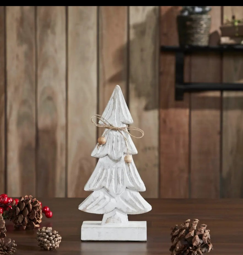 Snowy textured white wooden tree 10.25x 4.75x 2.25