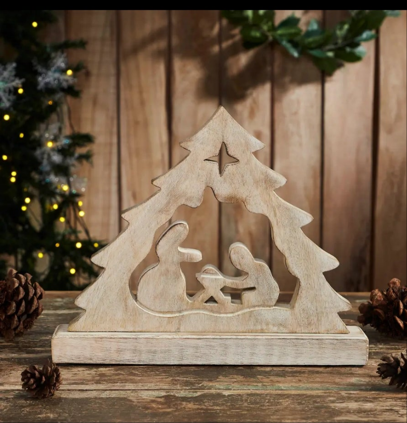 Wooden Manger Nativity Scene