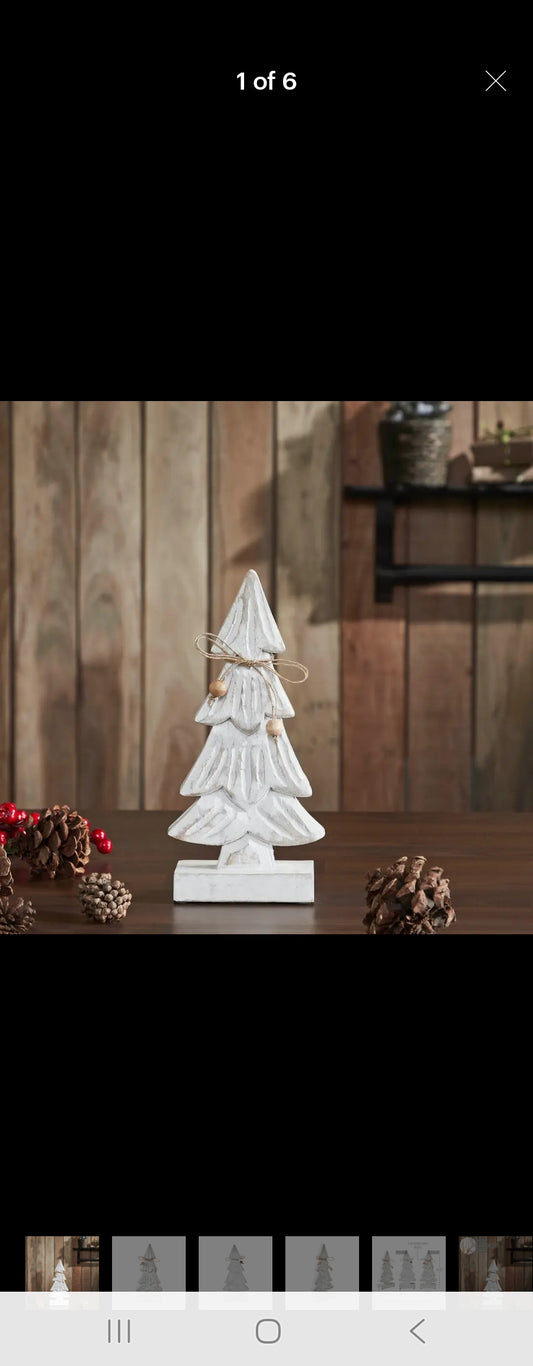 Snowy textured white wooden tree 10.25x 4.75x 2.25