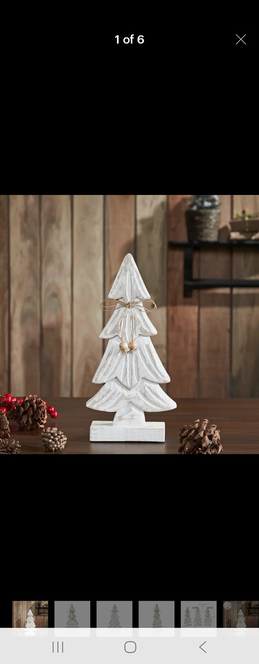 Snowy textured white wooden tree 12.25x 6x 2.5