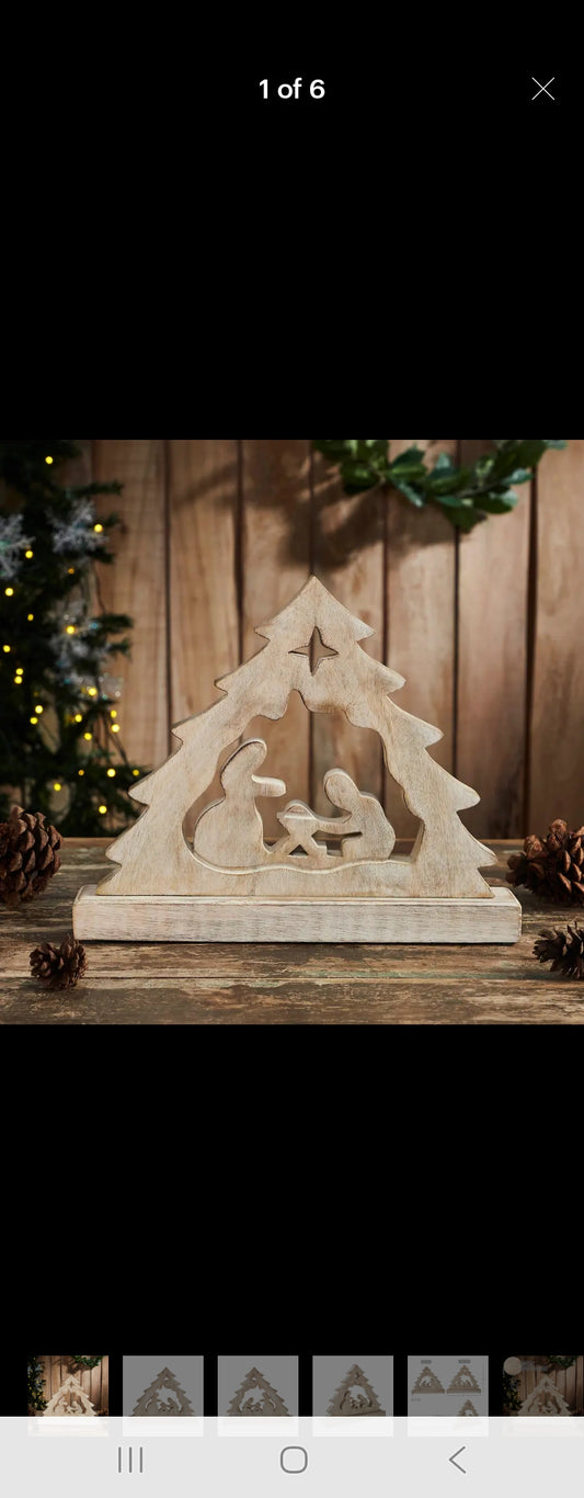 Wooden Manger Nativity Scene