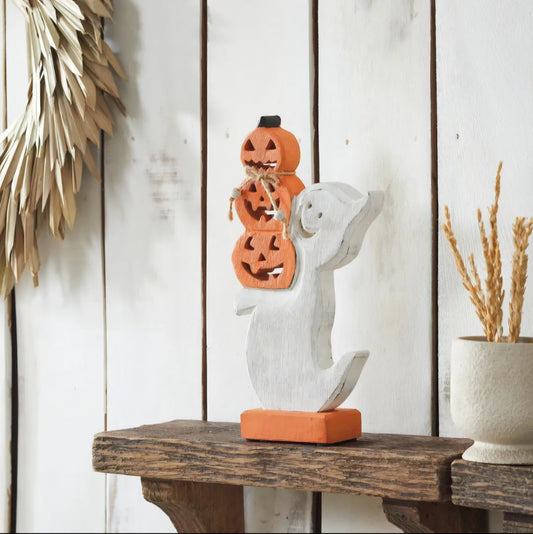 Wooden Jack O Lantern Ghost